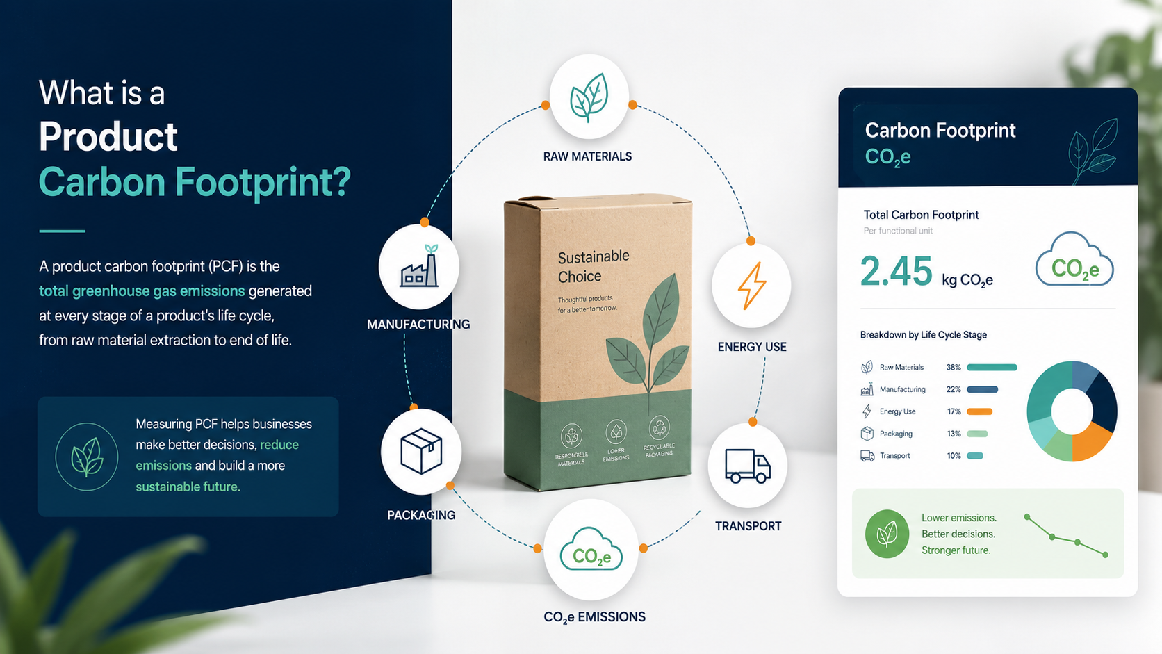 Carbon footprint definition with product packaging and CO2e dashboard