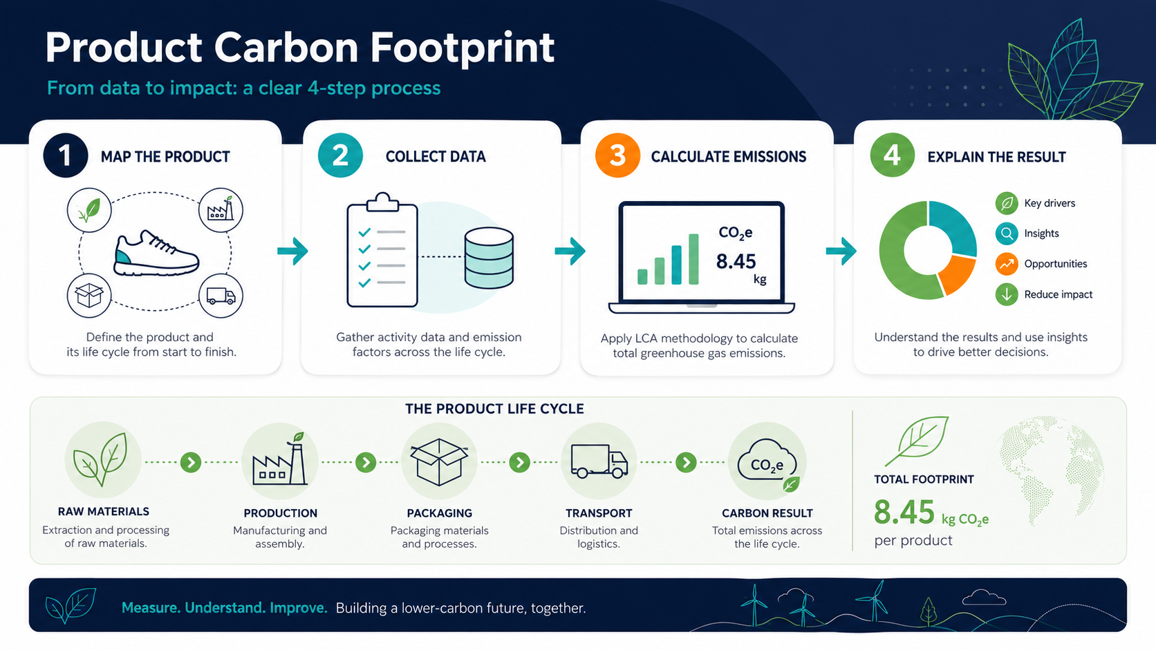 Product carbon footprint calculation process from data collection to footprint result