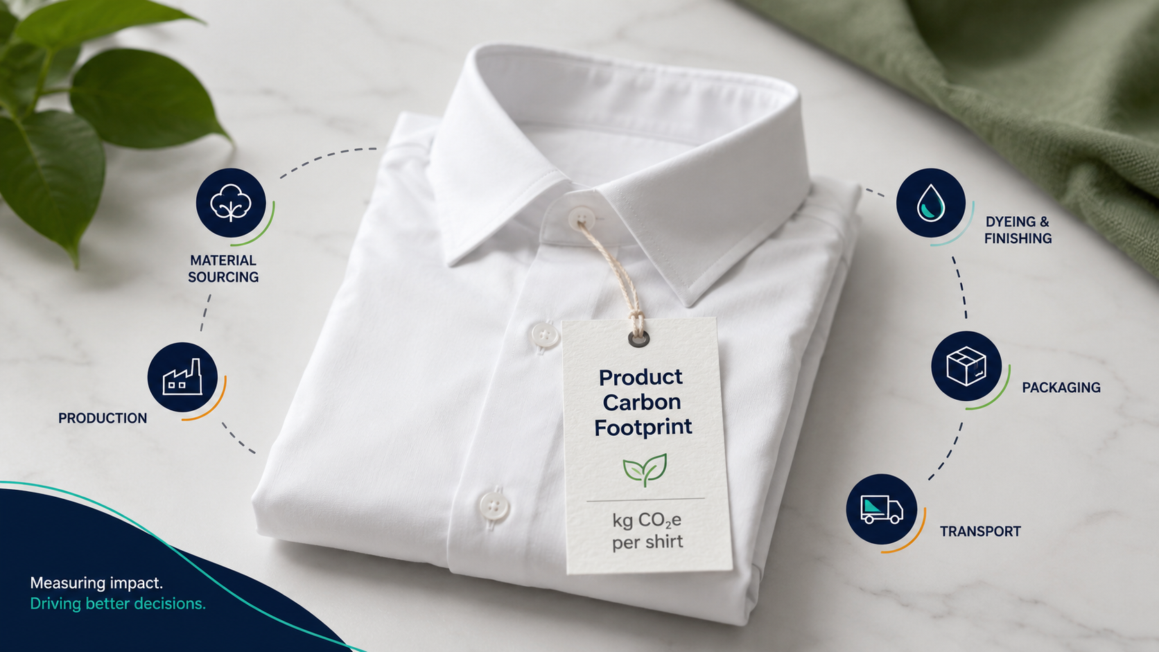 Shirt carbon footprint example with product label and lifecycle impact